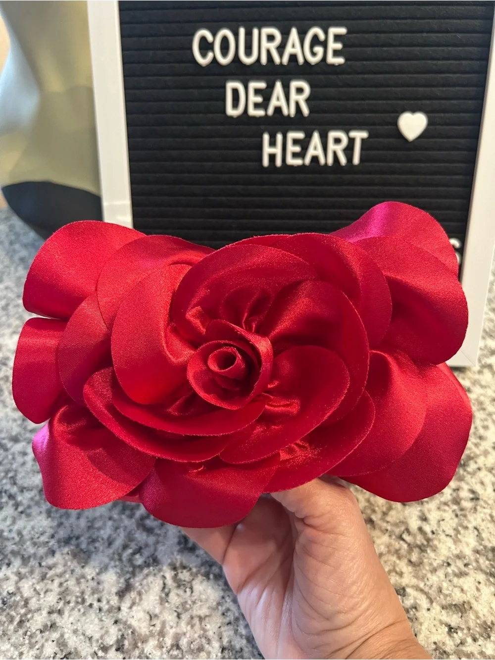 White House Black Market Red Satin 3D Rose Flower Evening Clutch Bag Formal